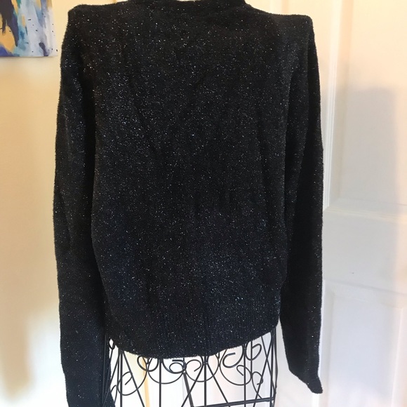 ANN TAYLOR BLACK & SPARKLE BUTTON DOWN CARDIGAN SWEATER Long Sleeve Size Large - Picture 3 of 8